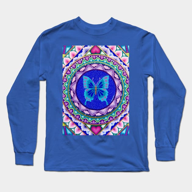 Butterfly Love Mandala Long Sleeve T-Shirt by SoozieWray